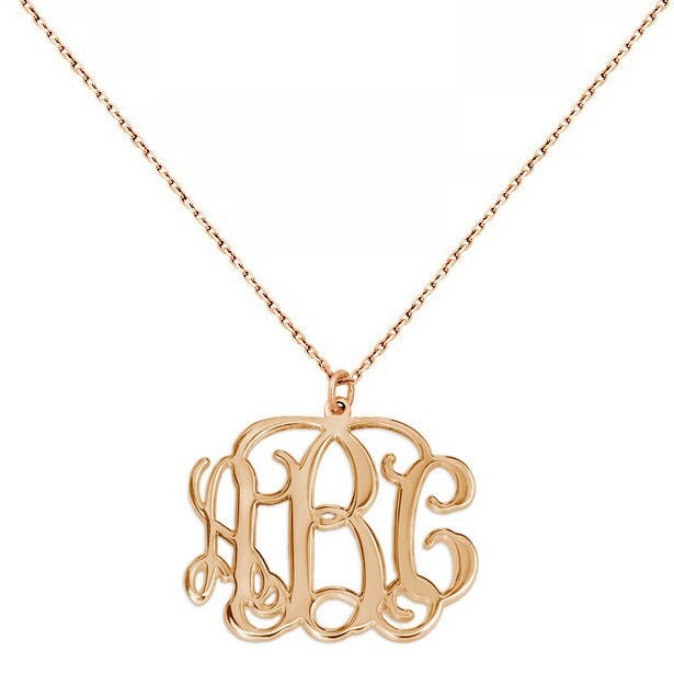 3 Initialen Monogramm Halskette - 1 Zoll Jede Initiale Roségold in 18K Rosévergoldet 925 Sterling Silber Nickelfrei von YMCpersonalization