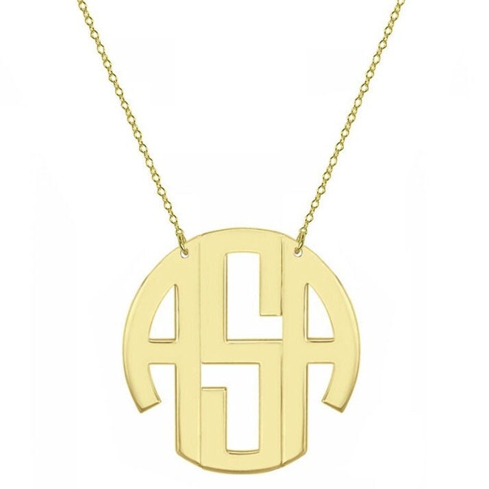 Block-Monogramm-Halskette - 3 Initialen Gold-Monogramm-Halskette Aus 18 Karat Gelbgold Überzogenem 925 Sterlingsilber Nickelfrei von YMCpersonalization