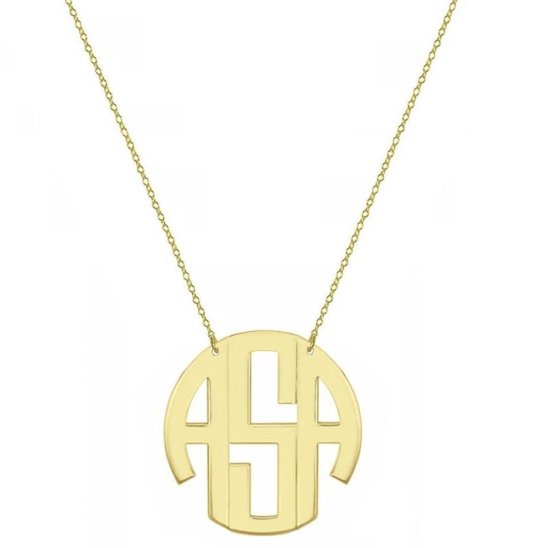 Block Monogramm Kette - 3/4 Zoll 3 Initialen Gold Halskette in 18K Gelbgold Vergoldet 925 Sterling Silber Nickelfrei von YMCpersonalization