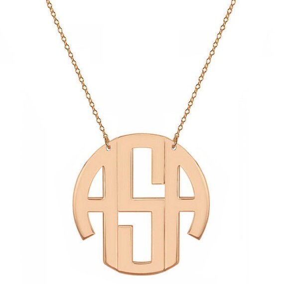 Block Monogramm Kette - 3 Initialen Roségold Halskette in 18K Rose Vergoldet 925 Sterling Silber Nickelfrei von YMCpersonalization