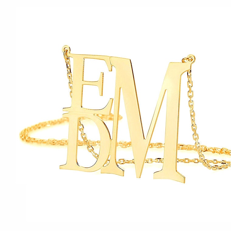 Drei Initialen Silber Personalisierte Monogramm Halskette in 18 K Gelb Vergoldet 925 Sterling Silber, Initial Anhänger, Nickel Free von YMCpersonalization