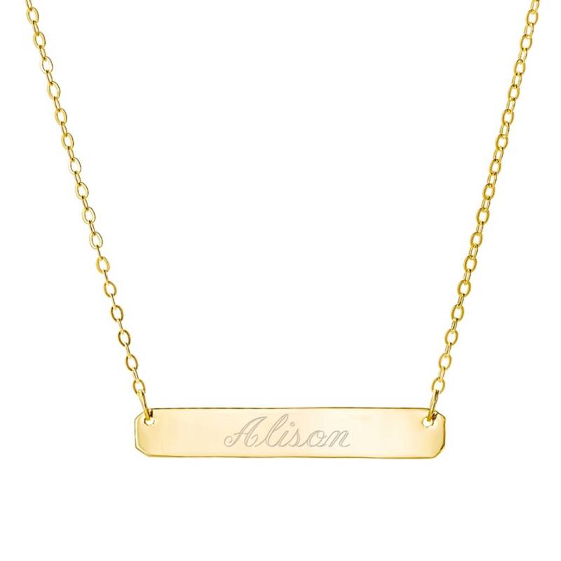 Gravierbare Gold Bar Halskette 1, 5 Zoll Anhänger Winzige Mitte Namen in 18 K Gelb Gold Vergoldet 925 Sterling Silber Nickel Frei von YMCpersonalization