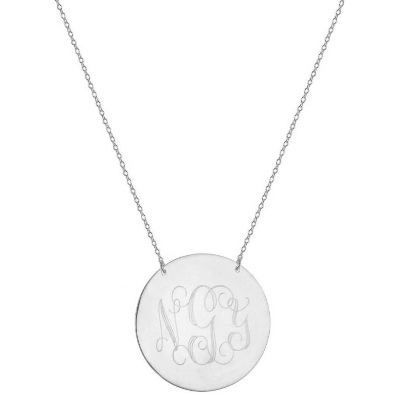 Gravierte 5/8" Scheibe Monogramm Halskette - Personalisierte Silber in 925 Sterling Nickelfrei von YMCpersonalization