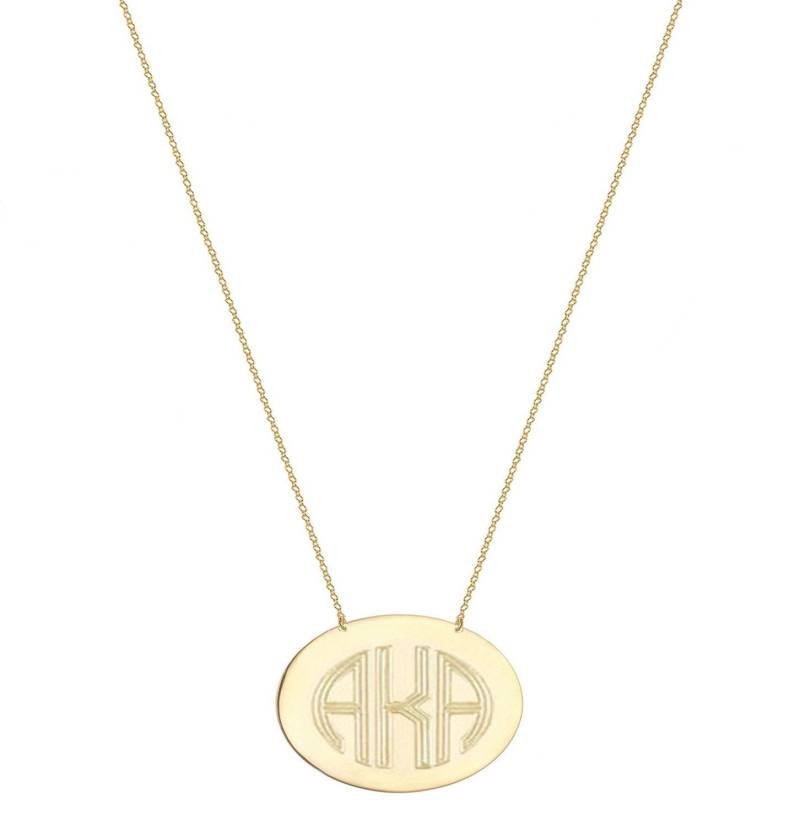Gravierte Oval Disc Halskette - Personalisiert 3 Initialen Gold Monogramm in 18K Gelb Vergoldet 925 Sterling Silber Nickelfrei von YMCpersonalization