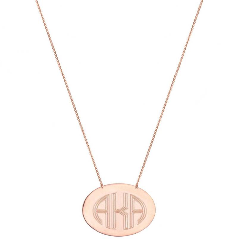 Gravierte Ovale Scheibe Monogramm Halskette - Personalisiert 3 Initialen Gold in 18K Rose Vergoldet 925 Sterling Silber Nickelfrei von YMCpersonalization