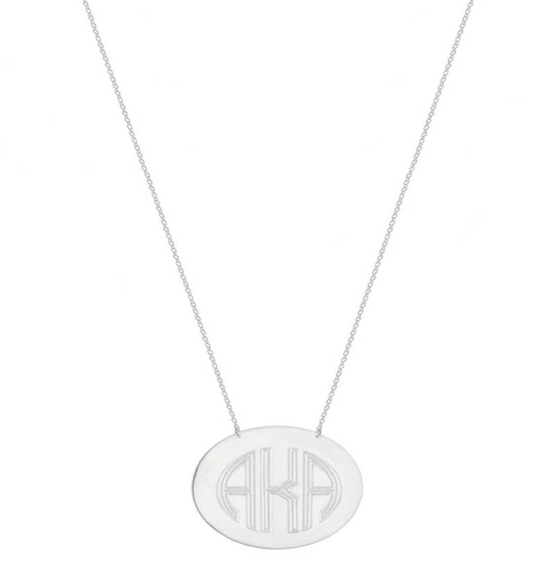 Gravierte Ovale Scheibe Monogramm Halskette - Personalisiert 3 Initialen Silber in 925 Sterling Nickelfrei von YMCpersonalization