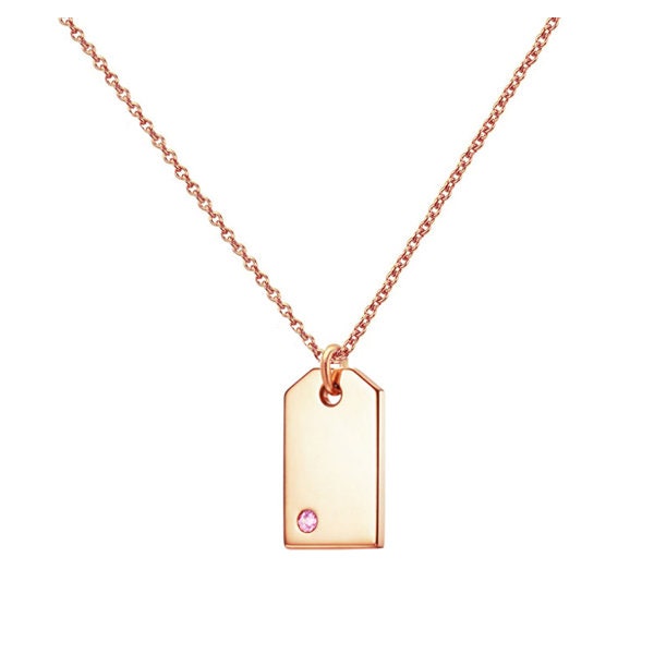 Mini Dog Tag Anhänger Halskette in 18K Rose Gold Plated 925 Sterling Silber, Geburtsstein Halskette, Nickelfrei von YMCpersonalization