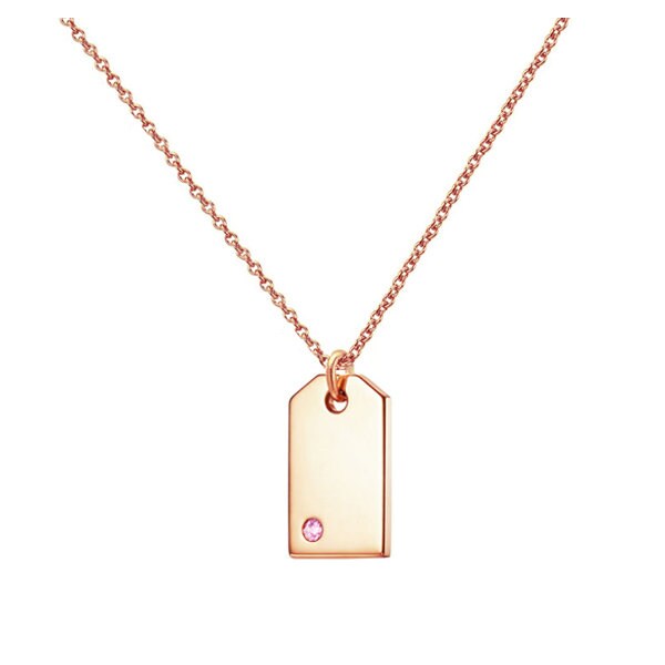 Mini Dog Tag Anhänger Halskette in 18K Rose Gold Plated 925 Sterling Silber, Geburtsstein Halskette, Nickelfrei von YMCpersonalization
