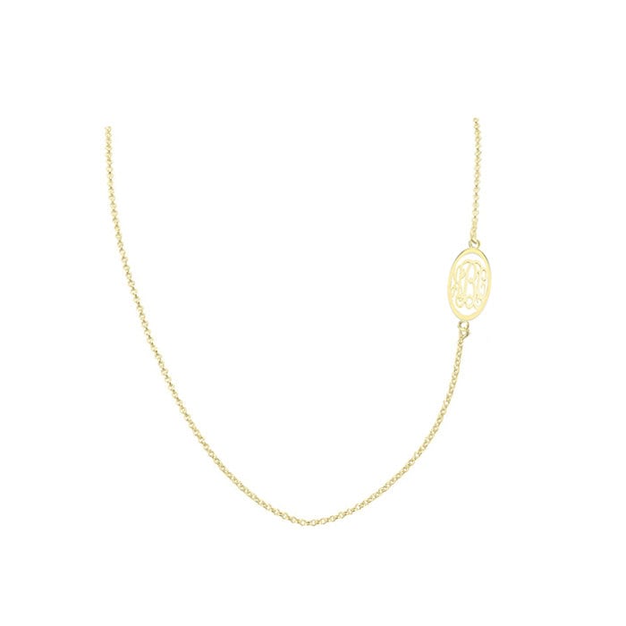 Monogramm Seitlich Halskette, 3/4" Personalisieren Ovale Scheibe Halskette 3 Initialen Anhänger in 18 K Gelb Vergoldet 925 Sterling Silber Nickel von YMCpersonalization