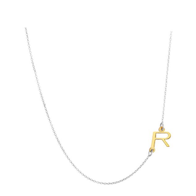 Personalisiere Seitlich Initiale Kette 1/2" Jeder Handgemachte Anhänger in Two Tone 925 Sterling Silber Nickelfrei von YMCpersonalization