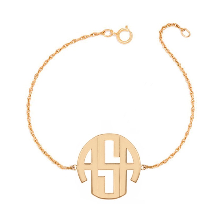 Personalisierte Block Monogramm Armband - 1" Benutzerdefinierte 3 Initialen Link in 18 K Rose Vergoldet 925 Silber Nickel Free von YMCpersonalization