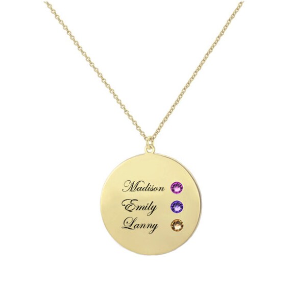Personalisierte Namen Disc Halskette in 18K Gelb Gold Überzogen 925 Sterling Silber Mit Den Und Geburtssteinen Ihrer Liebsten, Geschenk Nickelfrei von YMCpersonalization
