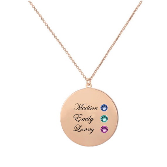 Personalisierte Namen Disc Halskette in 18K Rose Gold Überzogen 925 Sterling Silber Mit Den Und Geburtssteinen Ihrer Liebsten, Geschenke Nickel Free von YMCpersonalization