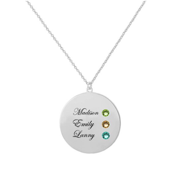 Personalisierte Namensscheibe Halskette in 925 Sterling Silber Mit Den Namen Und Geburtssteinen Ihrer Geliebten, Beste Erinnerungshalskette Für Mama von YMCpersonalization