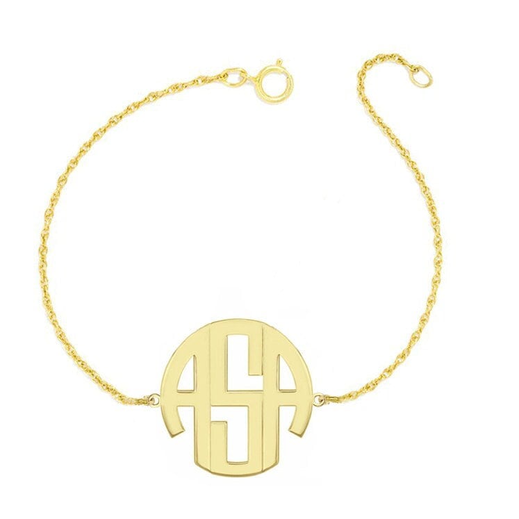 Personalisiertes Block Monogramm Armband - 1" Custom 3 Initialen Glieder Armbandin 18K Gelb Vergoldet 925 Silber Nickelfrei von YMCpersonalization