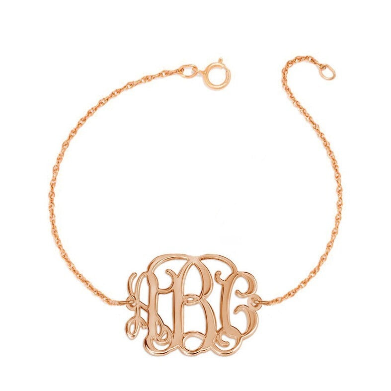 Personalisiertes Gold Monogramm Armband - 1" Custom 3 Initialen Glieder in 18K Rosévergoldet 925 Silber Nickelfrei von YMCpersonalization