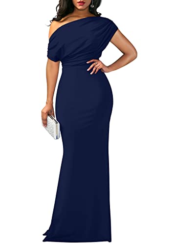 YMDUCH Damen Elegant Ärmellos Schulterfrei Bodycon Lang Formal Party Abendkleid, Marineblau, Groß von YMDUCH