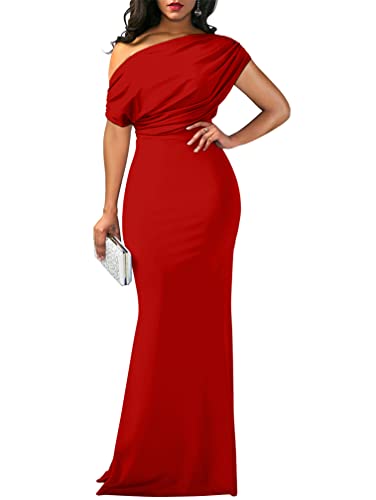 YMDUCH Damen Elegant Ärmellos Schulterfrei Bodycon Lang Formal Party Abendkleid, rot, Groß von YMDUCH