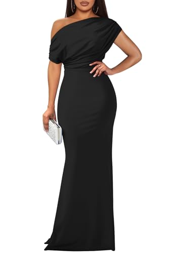 YMDUCH Damen Elegant Ärmellos Schulterfrei Bodycon Lang Formal Party Abendkleid, schwarz, Groß von YMDUCH