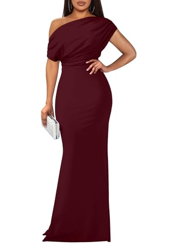 YMDUCH Damen Elegant Ärmellos Schulterfrei Bodycon Lang Formell Party Abendkleid, Weinrot, Klein von YMDUCH