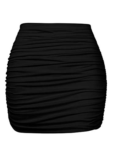 YMDUCH Damen Sexy High Waist Solid Eng Gerüscht Figurbetont Mini Club Rock - Schwarz - X-Klein von YMDUCH