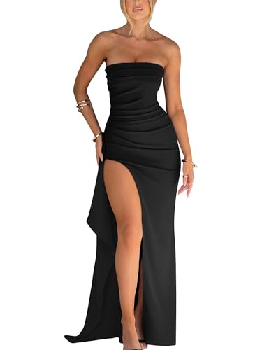 YMDUCH Elegantes trägerloses, figurbetontes, gerüschtes Abendkleid für Damen, hoher Schlitz, langes formelles Abendkleid, Schwarz, Klein YMDUCH Elegantes trägerloses, figurbetontes, gerüschtes Abendkleid für Damen, hoher Schlitz, langes formelles Abendkleid, Schwarz, Klein von YMDUCH