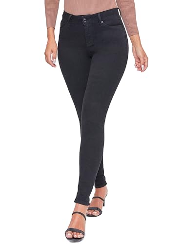 YMI Damen Basic 1-Knopf High Rise Skinny recycelten Fasern Jeans, Schwarz, 39 von YMI