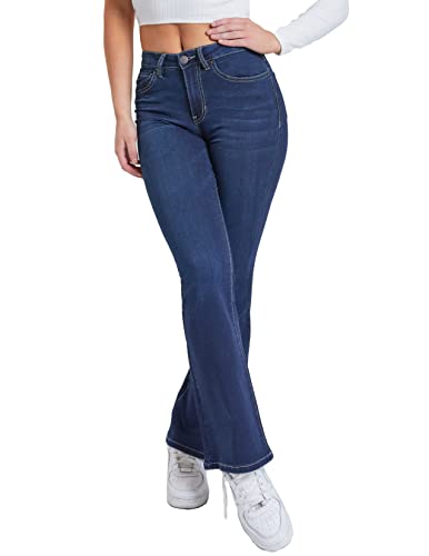YMI Damen Hyper Denim Basic 5 Pkt 1 Btn Hr Flare Regular Inseam Jeans, S02, M von YMI