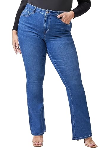 YMI Damen Übergrößen Hyperdenim Super Stretchy Flare Jeans, N02 Indigoblau, 1X von YMI