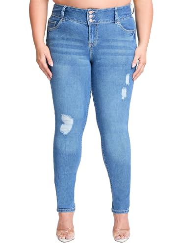 YMI Jeans Damen Übergröße Sustainable Essential Skinny Jeans M1861 14 Medium Blue, Mittelblau, 46 von YMI