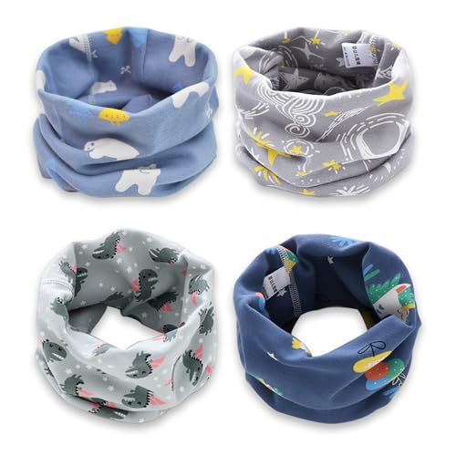 4 Stück Loop Schal Kinder Schlauchschal Jungen Mädchen Baumwolle O Ring Neck Warmer Loop Schals Nackenwärmer Winddicht Halstücher Multifunktionstuch für Winter, Frühling, Herbst (Typ A) von YMIFEEY