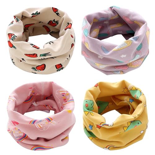 4 Stück Loop Schal Kinder Schlauchschal Jungen Mädchen Baumwolle O Ring Neck Warmer Loop Schals Nackenwärmer Winddicht Halstücher Multifunktionstuch für Winter, Frühling, Herbst (Typ B) von YMIFEEY