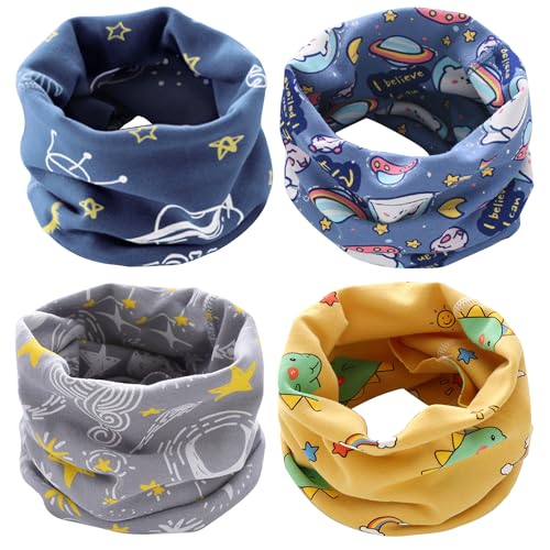 4 Stück Loop Schal Kinder Schlauchschal Jungen Mädchen Baumwolle O Ring Neck Warmer Loop Schals Nackenwärmer Winddicht Halstücher Multifunktionstuch für Winter, Frühling, Herbst (Typ G) von YMIFEEY