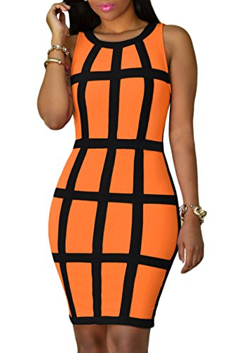 Yming Damen Ärmellos Kleid Festliches Partykleid Knielang Cocktailkleid Neon Orange S 34/36 von Yming