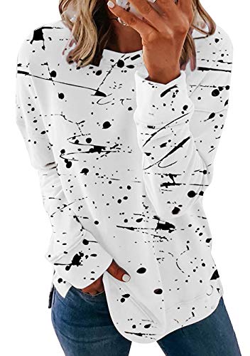 Yming Damen Baggy Sweatshirts Lässige Graffiti Bluse Langarm Oberteil Freizeit Tops Weiß M von Yming