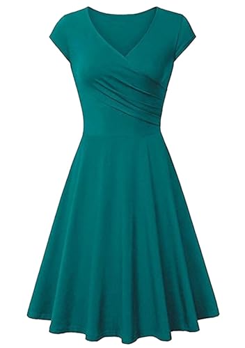 Yming Frauen Lässig Bequemes Wickelkleid Audrey Elegant Safrandruckes Kleid Partykleid Cocktail Ballkleid Hell Grün M von Yming