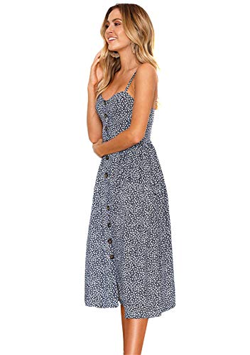Yming Damen Basic Boho Kleid Midikleid Sommerkleid mit Taschen Marineblau M von Yming