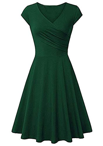 Yming Damen Casual Flügelärmel Skater Kleid V-Ausschnitt Kleid Elegant Sommerkleid Grün L von Yming