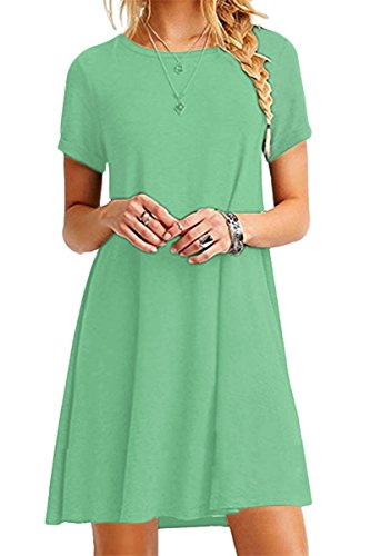 Yming Damen Casual Shirtkleid Kurzarm Langes Shirt Kleid Basic Rundhals Tunikakleid Hellgrün XXL/DE 44 von Yming