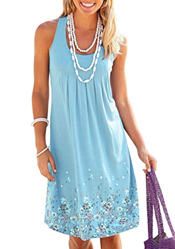 Yming Damen Elegant Sommerkleid Bedruckt Knielang Kleid Lässig Skater Kleid Himmelblau XL von Yming