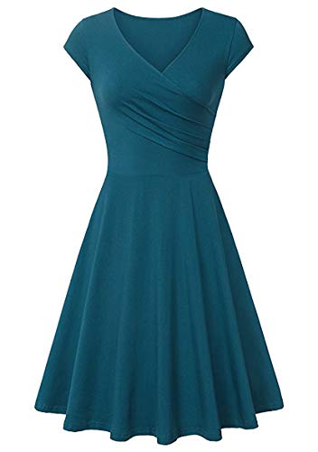 Yming Damen Elegantes Sommerkleid Einfarbig Knielang Kleid Lässig Skater Kleid Türkis M von Yming