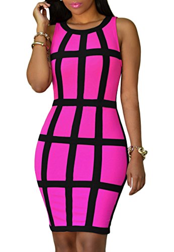 Yming Damen Figurbetontes Partykleid Bodycon Bleistiftkleid Knielang Abendkleid Neon Fuchsia L 40 von Yming