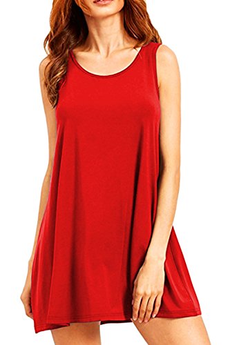 Yming Damen Tank Tops Casual T-Shirt Kleid Ärmellos Kleid Locker Kleid Rot S von Yming