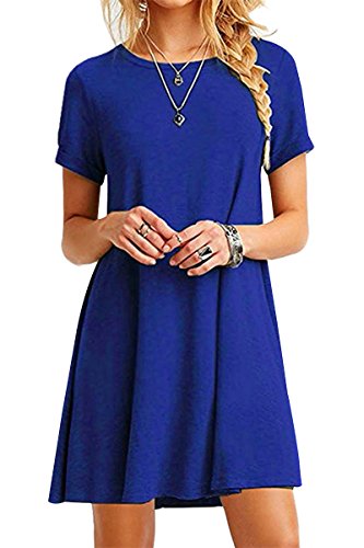 Yming Damen Langes Shirt Basic Longshirt Casual Kurzarm Tunikakleid Shirtkleid Blau S/DE 36 von Yming