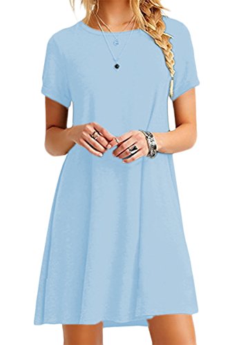 Yming Damen Kleid Langes Shirt Kleid Casual Kurzarm Tunikakleid Rundhals Sommerkleid Himmelblau S/DE 36 von Yming