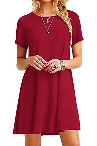 Yming Damen Kurzarm Sommerkleid Casual Shirtkleid Lose Longshirt Kleid Rot M/DE 38 von Yming