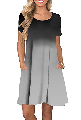 Yming Damen Kurzarm Sommerkleid mit Taschen Casual Shirtkleid Shirt Kleid Minikleid JB-Gray M/DE 38 von Yming