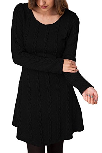 Yming Damen Rundhals Strick Tunika Langarm Pullover Kleid Übergröße Schwarz 3XL von Yming