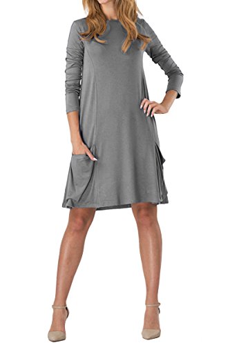 Yming Damen Looses Kleid Langarm Langes Shirt Übergröße Freizeitkleid Casual kleids Dunkel Grau XXL/DE 44-46 von Yming