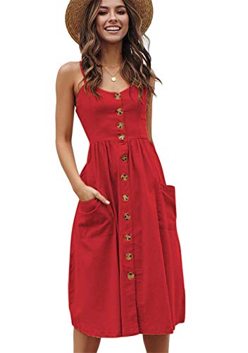 Yming Damen Partykleid Midikleid Sommerkleider Gedruckt mit Taschen Partykleid Rot S von Yming